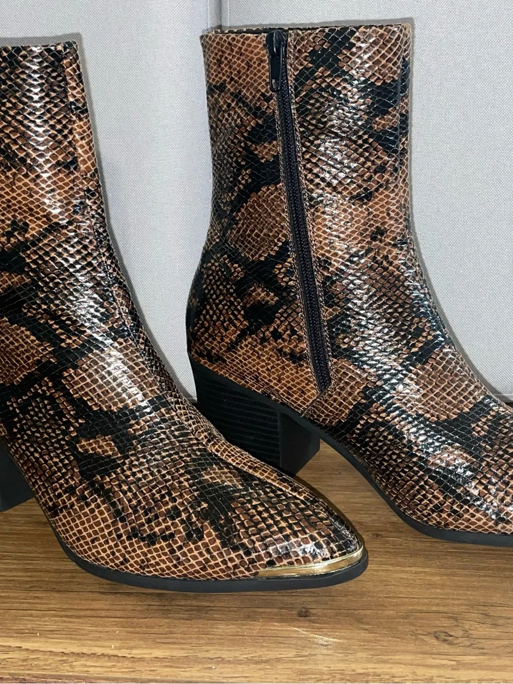 ASOS Snake Skin Print Chelsea Zip Boot w/ Gold Toe Accent